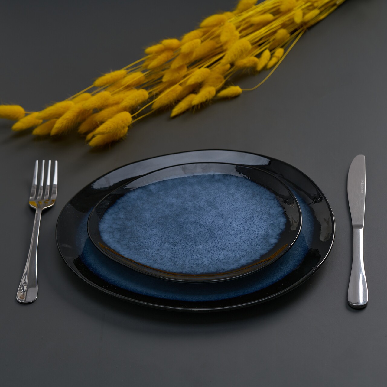 Set 4 farfurii ovale Serenity, Art of Dining by Heinner, 28 cm, ceramica, albastru/negru - imagine 5